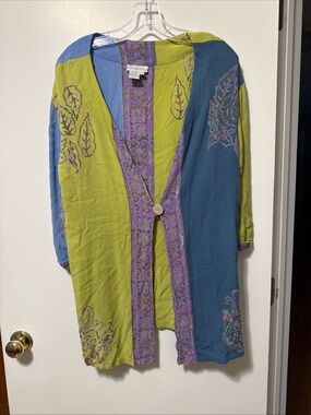 Soft Surroundings Green, Blue & Purple Open-Front Boho Cardigan